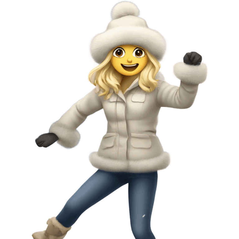 blonde girl in a fur hat dancing in the snow full body emoji