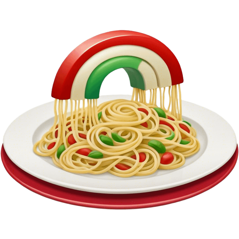 green white and red rainbow with a plate of spaghetti at the end of it (instead of a pot of gold emoji