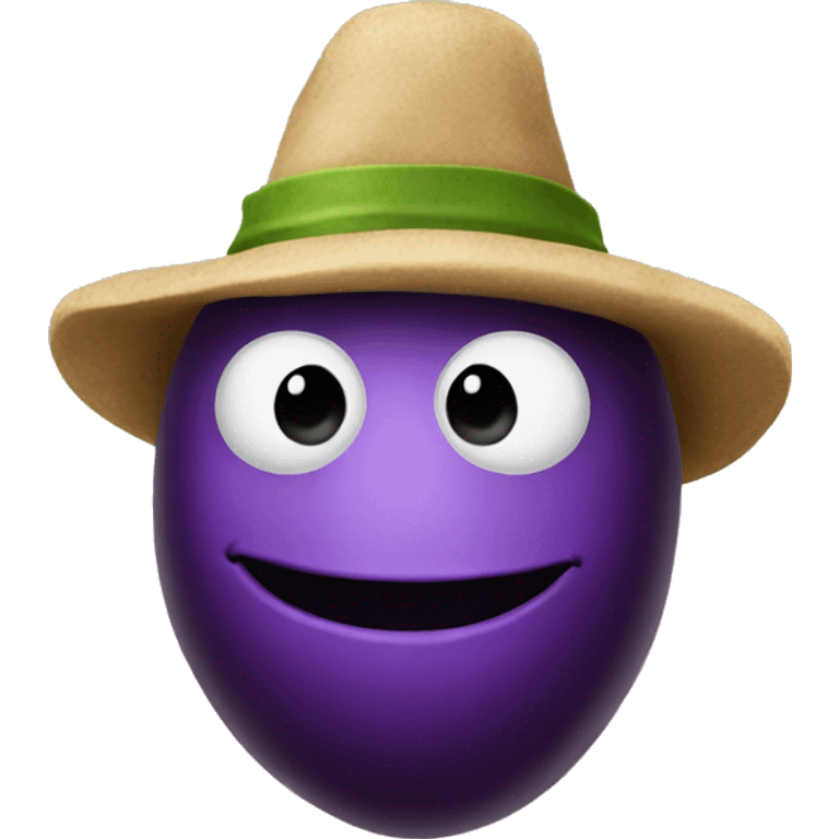 an eggplant with a hat emoji