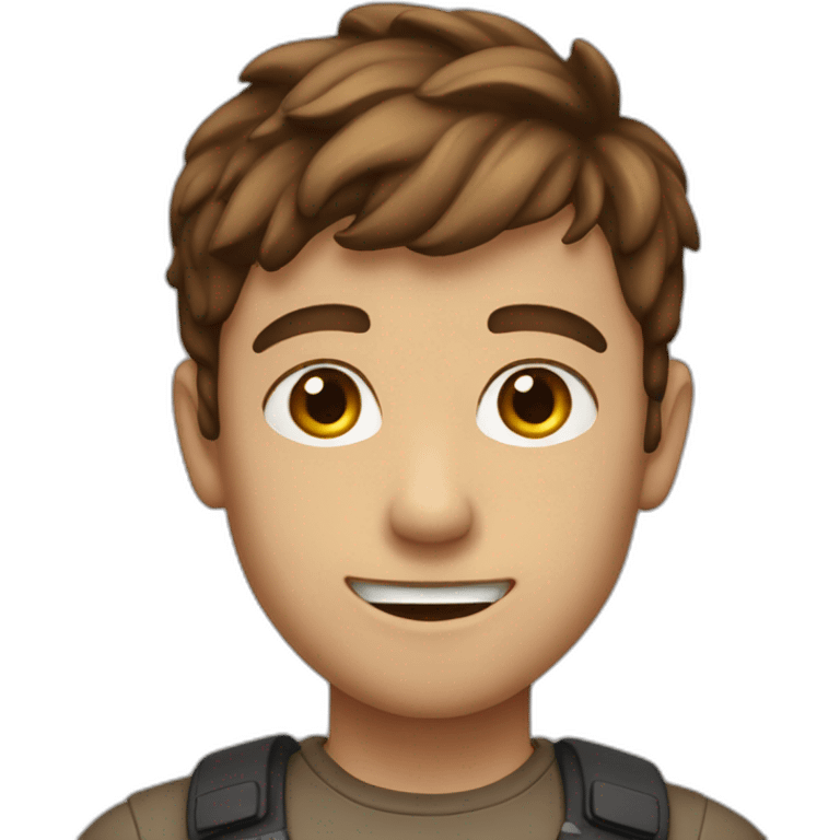 a boy with brown hair in front and a degard emoji