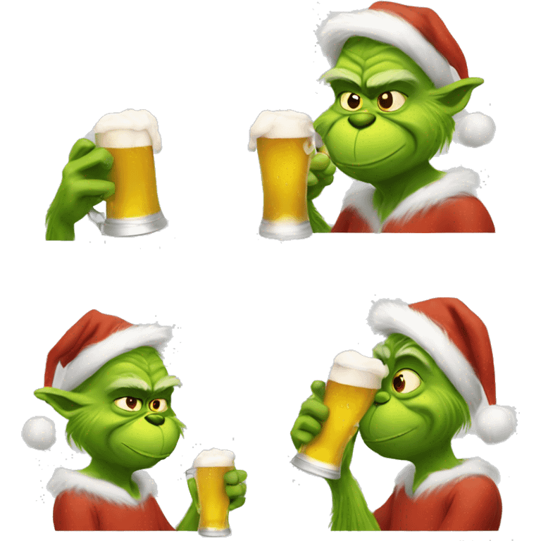 Grinch drinking a beer emoji