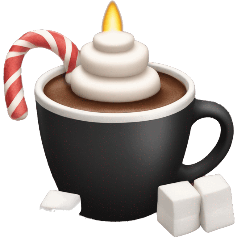 christmas black colour cup with hot chocolate and marshmallows with more Christmas details in the cup emoji