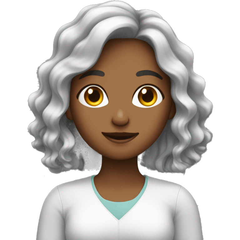 A girl working with wave hair in laptop emoji