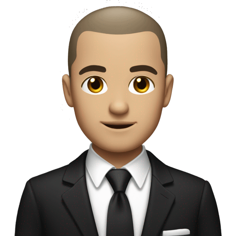 White man with dark hair buzzcut, wearing black suit and tie with white dress shirt  emoji