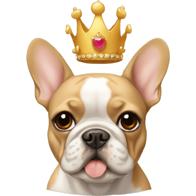 tan frenchie with a crown emoji