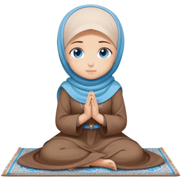 Turkish beautiful finish Konya girl blue eyes with hijab and brown stone dress praying on pray mat emoji