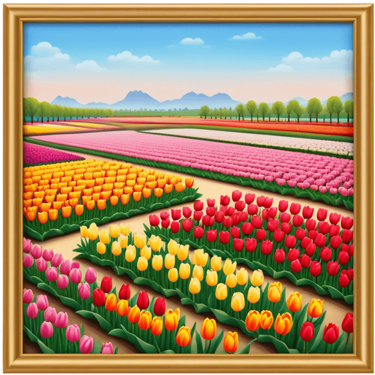 Cinematic Realistic Keukenhof Gardens Landmark Emoji, showcasing expansive tulip fields rendered with crisp, lifelike detail and radiant lighting. emoji