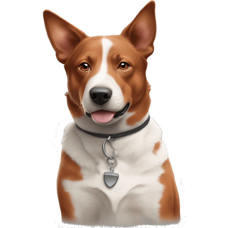 Red Australian cattle dog with white between eyes and down nose, wearing a collar emoji