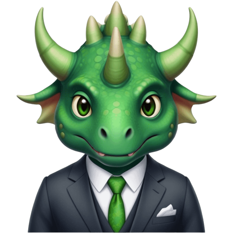 kind face of a triceratops in a suit emoji