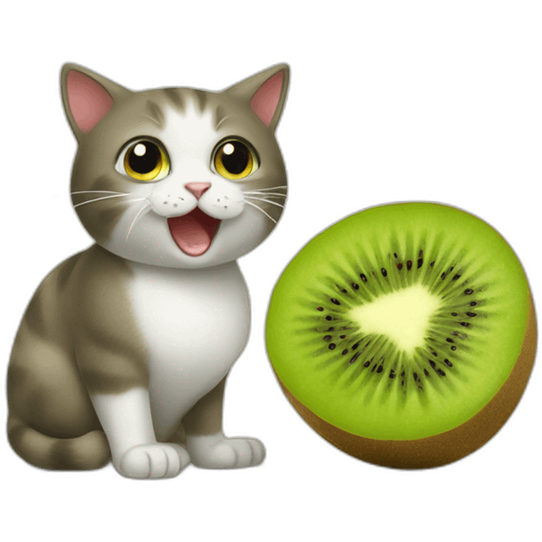 Two cats eat kiwi fruit emoji