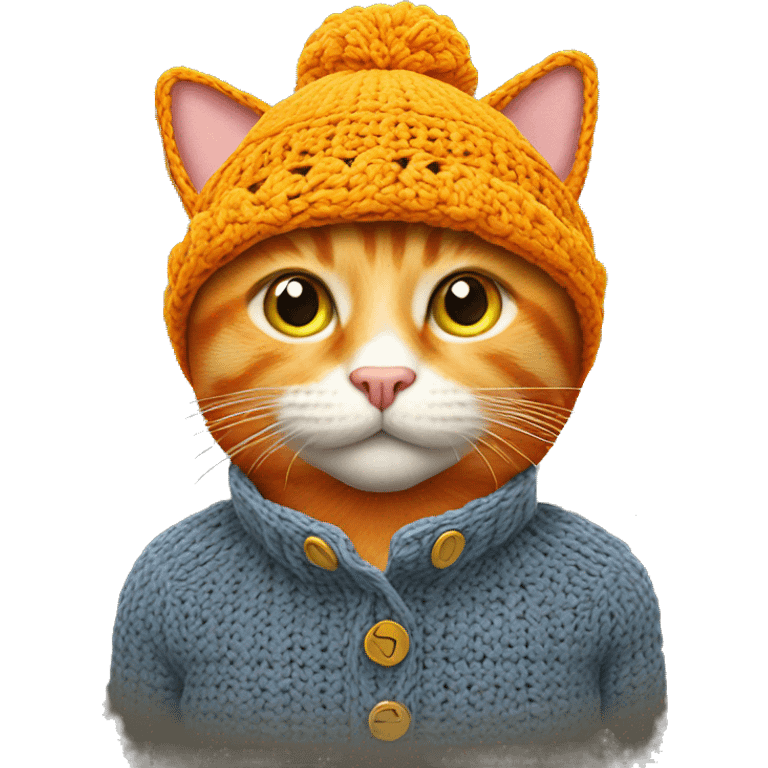 Orange cat wearing crochet yellow hat emoji