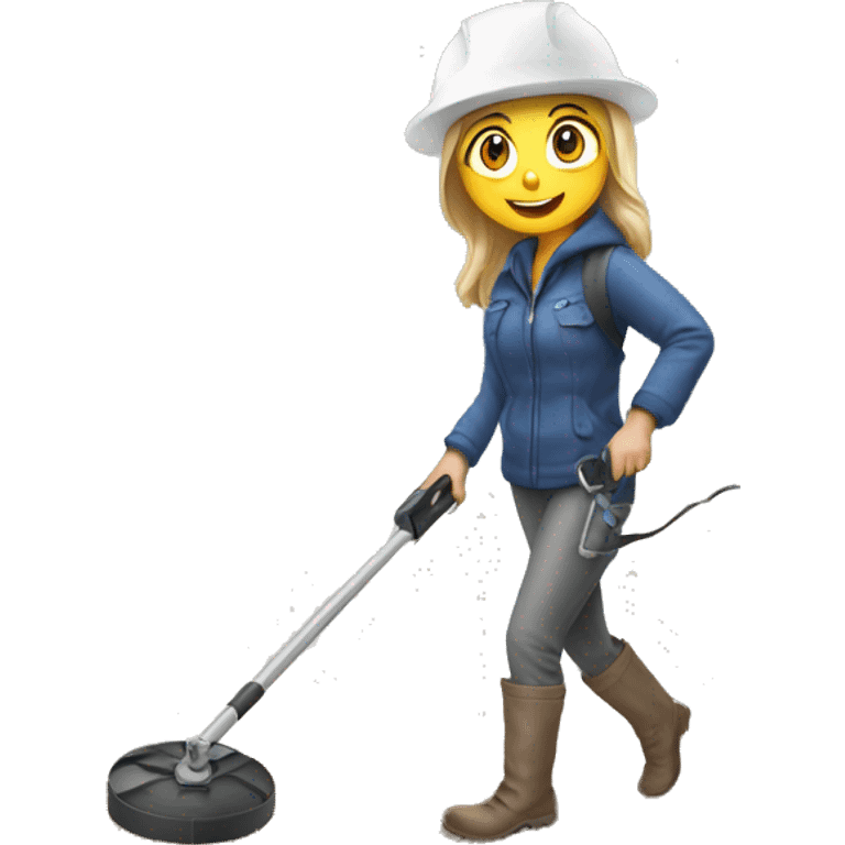 Pretty woman using a metal detector on ground emoji