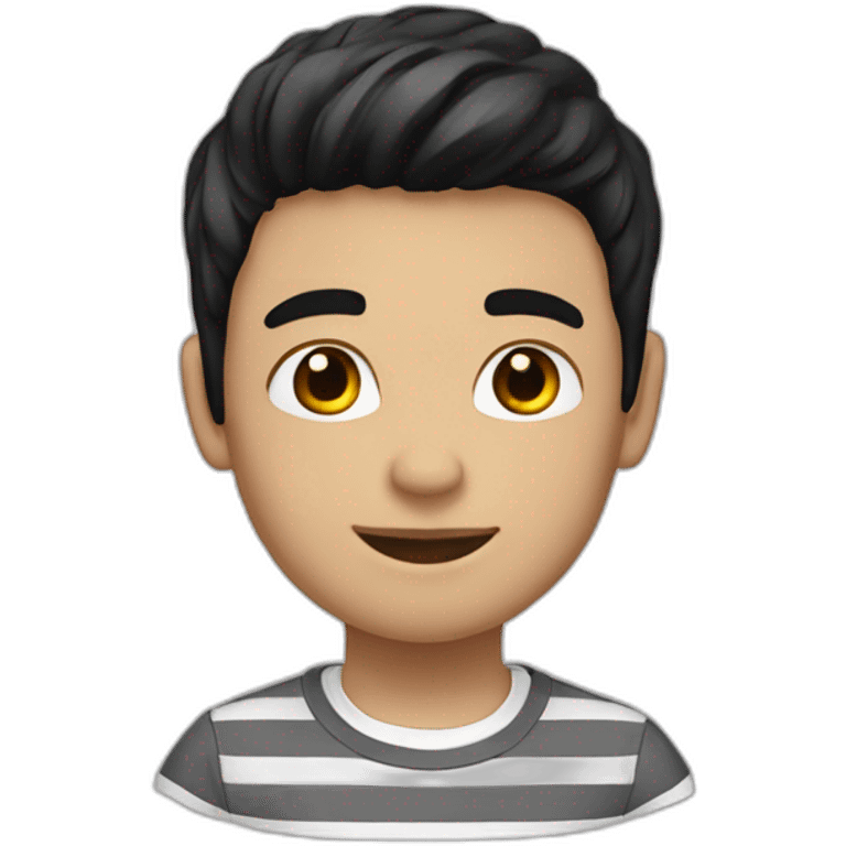 boy with brown jackte & white stripe shirt with medium black hair emoji