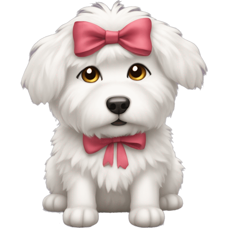 Fluffy white dog with a bow emoji