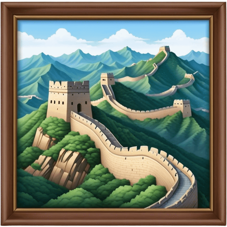 Cinematic Realistic Great Wall of China Landmark Emoji, depicted as ancient fortifications winding across majestic mountains, rendered with intricate detail and dramatic lighting. emoji