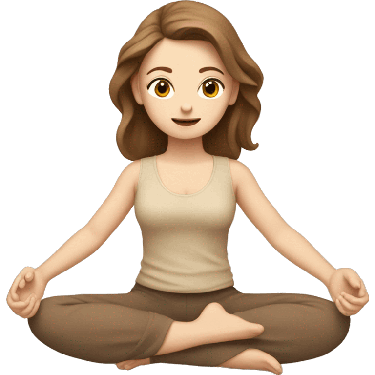 White Girl with brown hair doing padmasana in beige tones  emoji