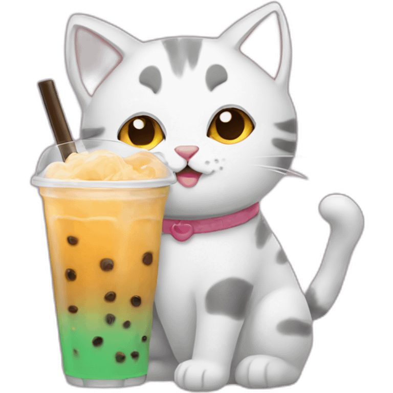 Cat drinking boba tea emoji