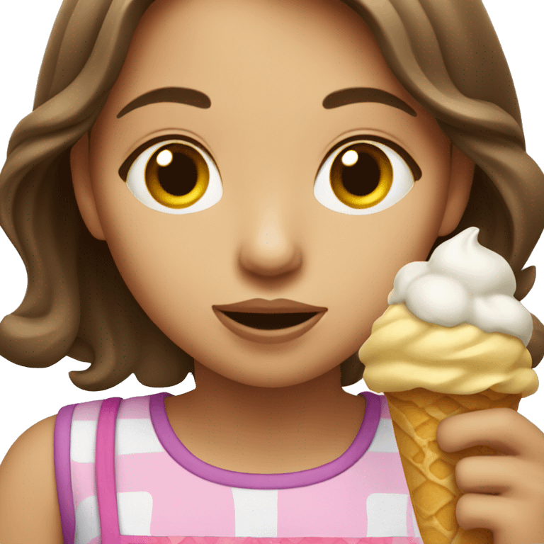 Girl with brown hair eating ice cream  emoji