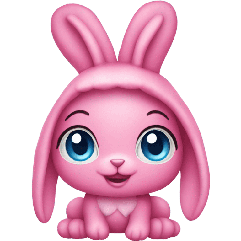 Big pink bunny with big blue eyes wearing rainbow mermaid costume  emoji