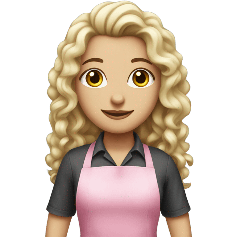 A white girl with curly long dark hair in pink apron emoji