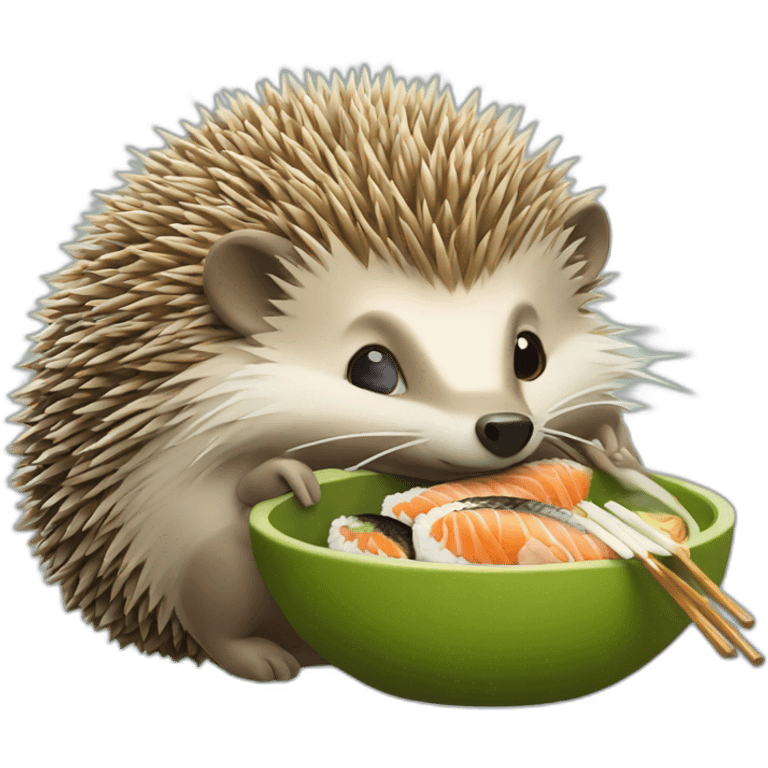 the hedgehog in the pan rests and eats sushi emoji