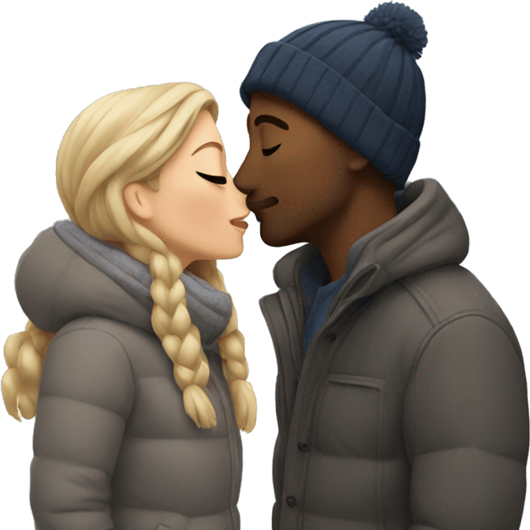 couple kissing outdoors in winter emoji