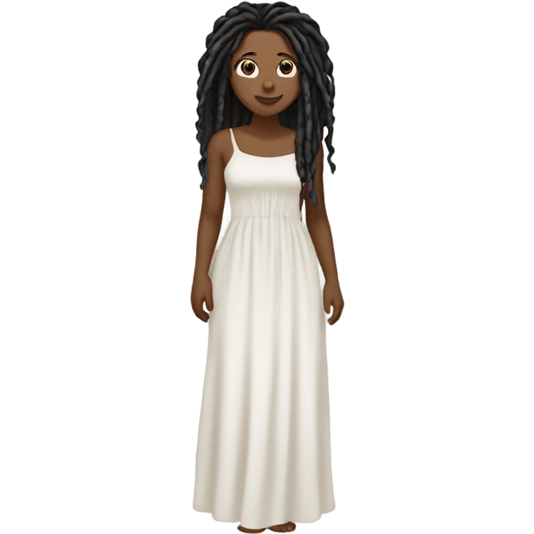 Tan girl with black locs dark white dress full body emoji