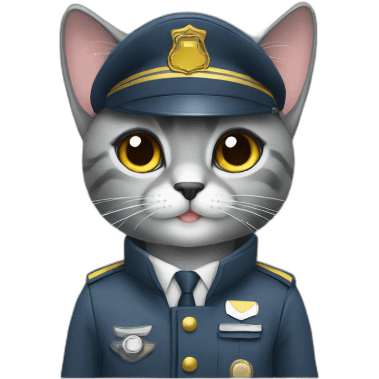 cute grey cat in a pilot uniform emoji