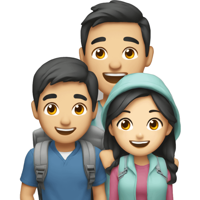 Cute young  Asian couple excitedly traveling  emoji