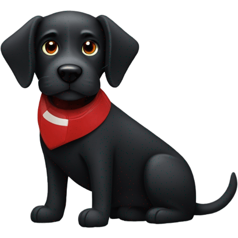 Black dog with a red collar and a football  emoji