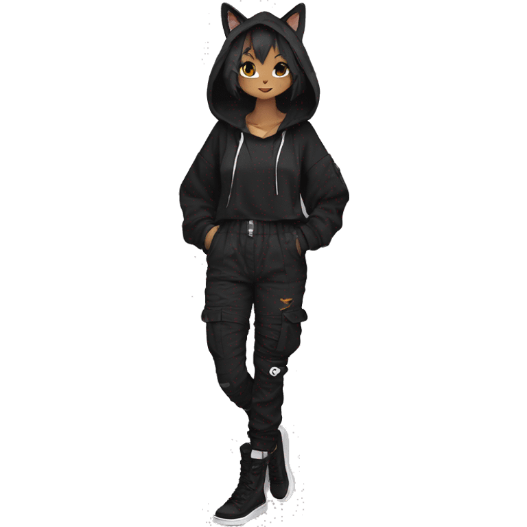 Edgy Anthro cool cute urban beautiful pretty anime dark cat-Pokémon-fursona techwear cargo pants hoodie emoji