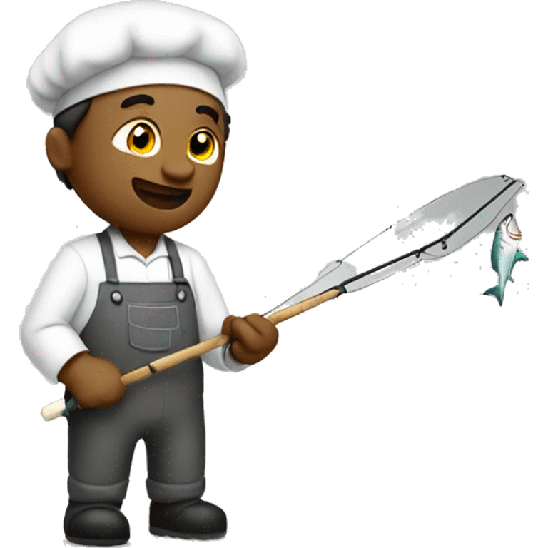 a guy fishing but he is a chef emoji