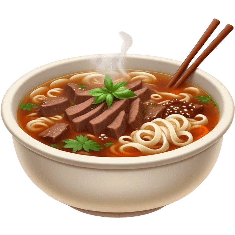 Cinematic Realistic Pho Dish Emoji, depicted as a steaming bowl of aromatic beef noodle soup with herbs rendered with lifelike textures and vibrant, warm lighting. emoji