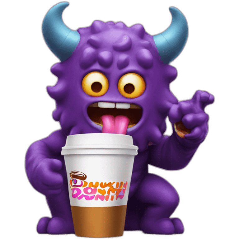 a demon holding a dunkin donuts coffee cup emoji