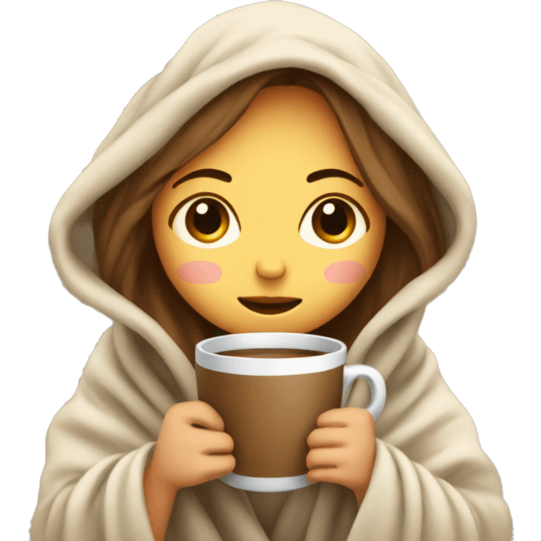 girl inside a blanket sipping coffee eyes closed emoji