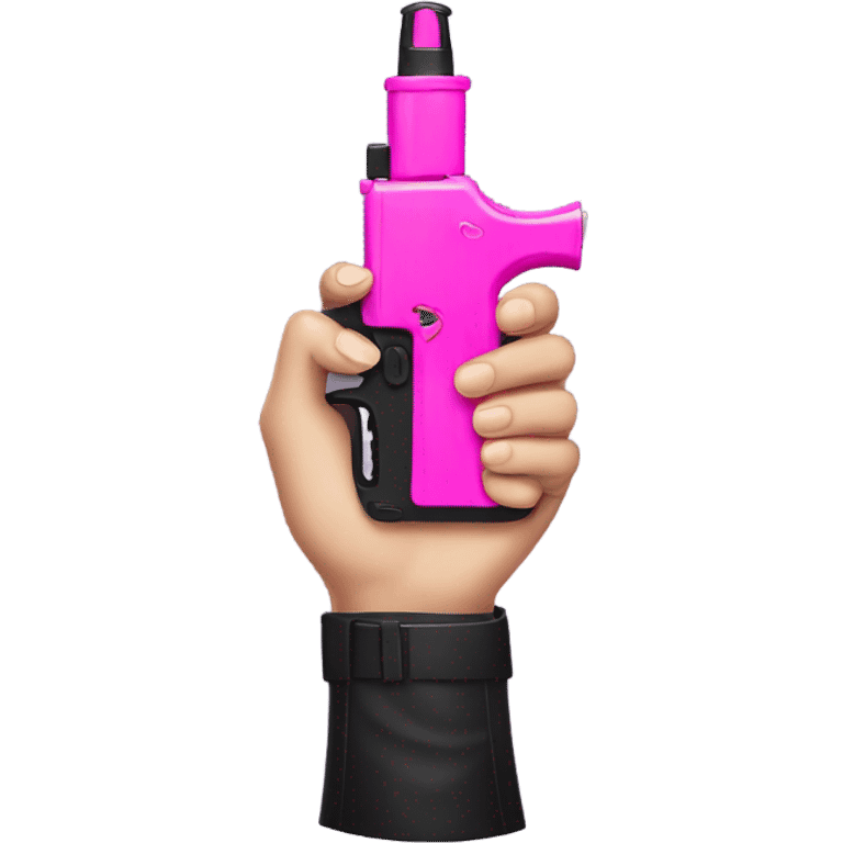 hand with pink nails holding large scary black water gun emoji