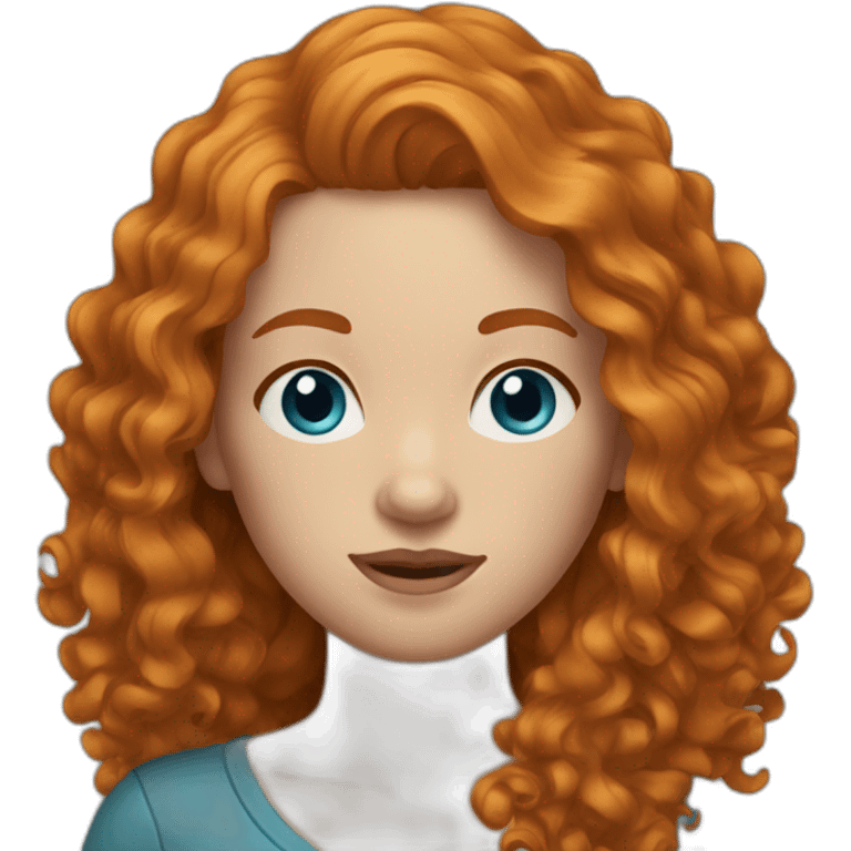 Ginger woman long curly hair blue eyes emoji