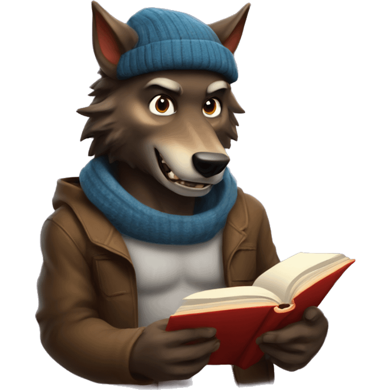 nice werewolf with a beanie reading a book  emoji