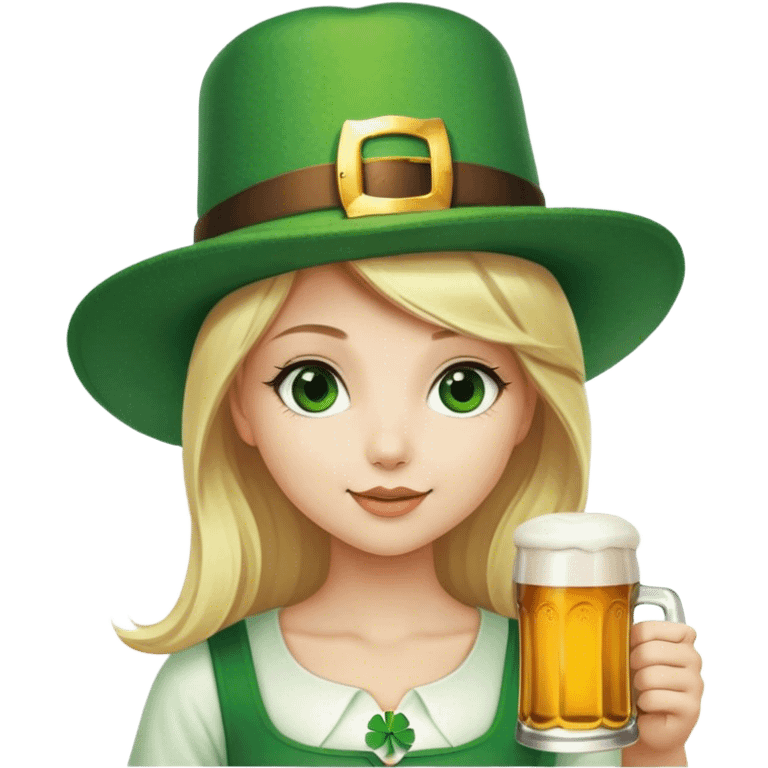 Blonde girl celebrating St. Patrick’s day emoji