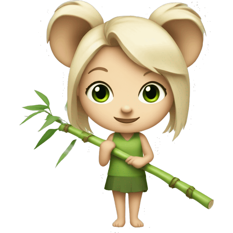 White Girl with blonde hair and green eyes and koala ears holding bamboo stick  emoji