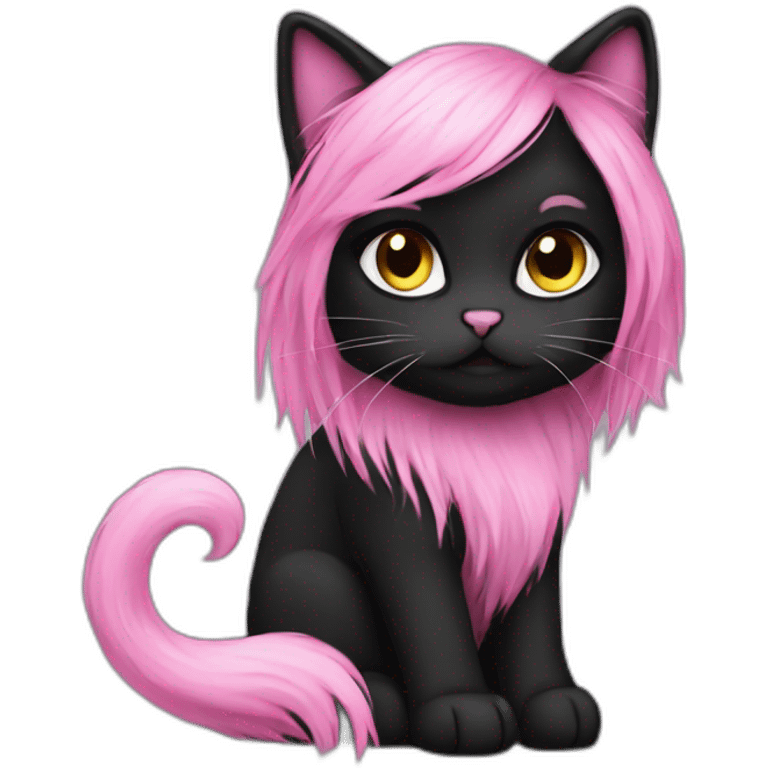 emo cat black pink long hair emoji