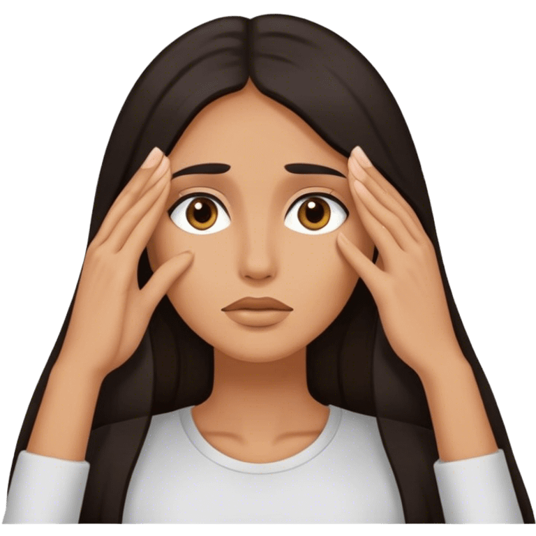 face palm woman with long hair said, hands on the face eyes, not showing her face emoji