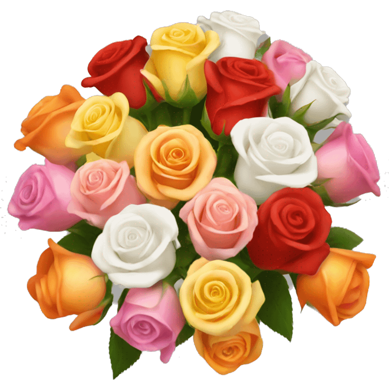 Red, orange, yellow, pink and white roses bouquet  emoji