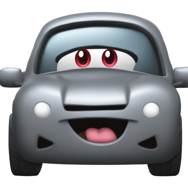 Metal cute mad Kirby Gray ball driving on car wheels with mad eyebrows game emoji