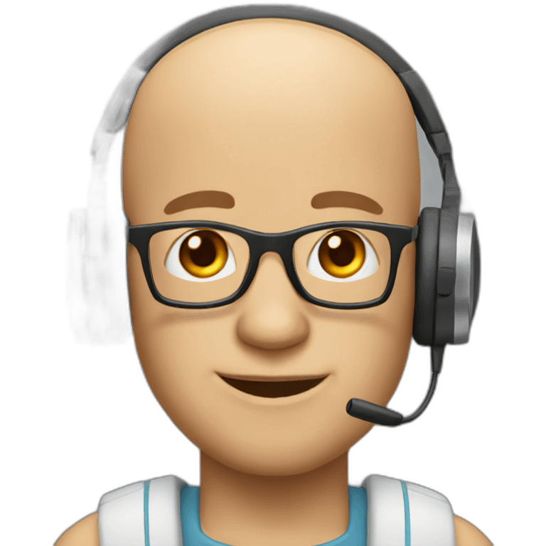 bald man with glasses, microphone and headphones emoji