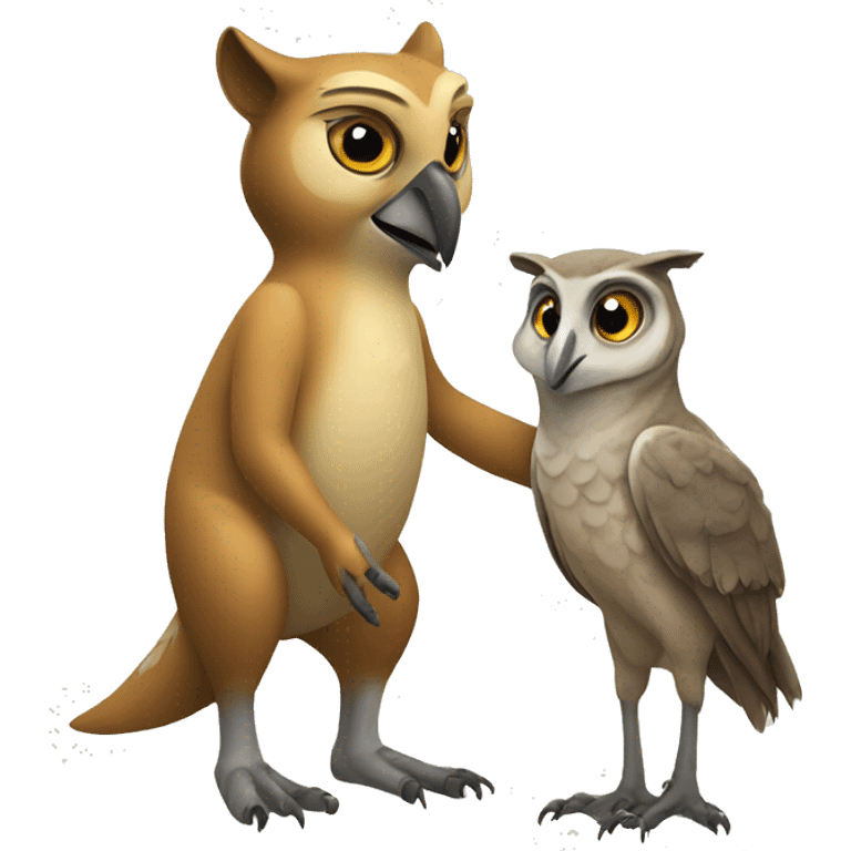 An owl shaking hands with a kangaroo  emoji