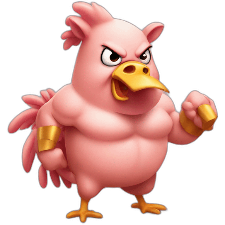 Muscled Chicken beating up pig emoji