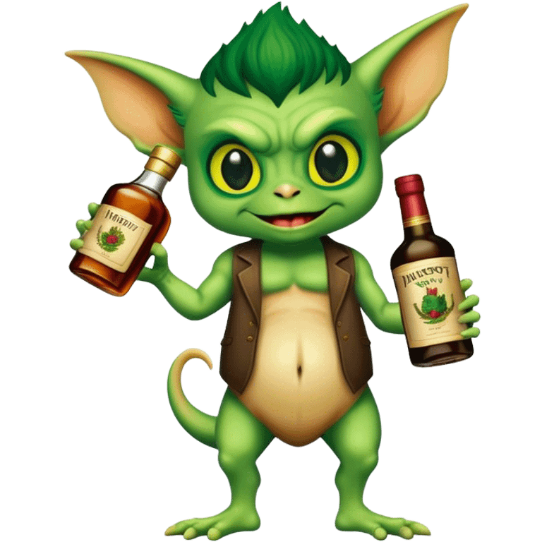 A gremlin holding a Hennessy bottle emoji