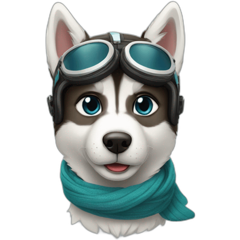 a cute pilot husky with goggles and scarf emoji