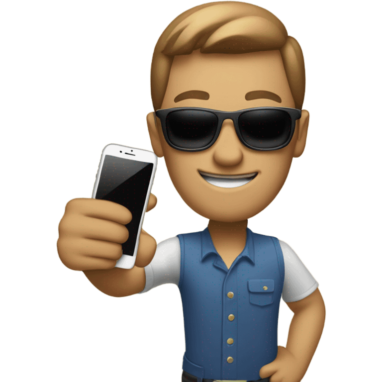 person with sunglasses showing iphone screen with thumbs up emoji